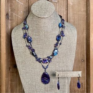 Custom Dabby Reid Purple Abalone Statement Necklace and Matching Earrings Set